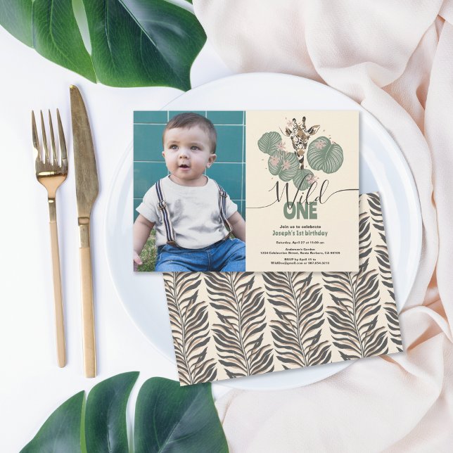 Invitación Wild One Cute Photo Safari Giraffe Fiesta de cumpl (Subido por el creador)