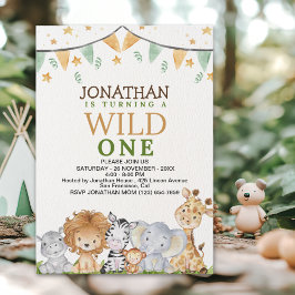 Invitación Wild One Cute Safari Animals Birthday