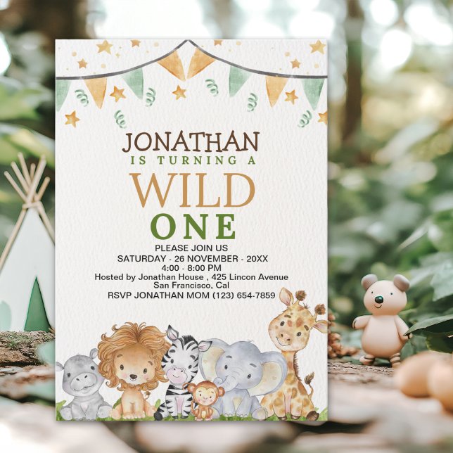 Invitación Wild One  Cute Safari Animals Birthday (Subido por el creador)
