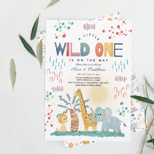 Invitación Wild One Cute Safari Animals Boy Baby Shower