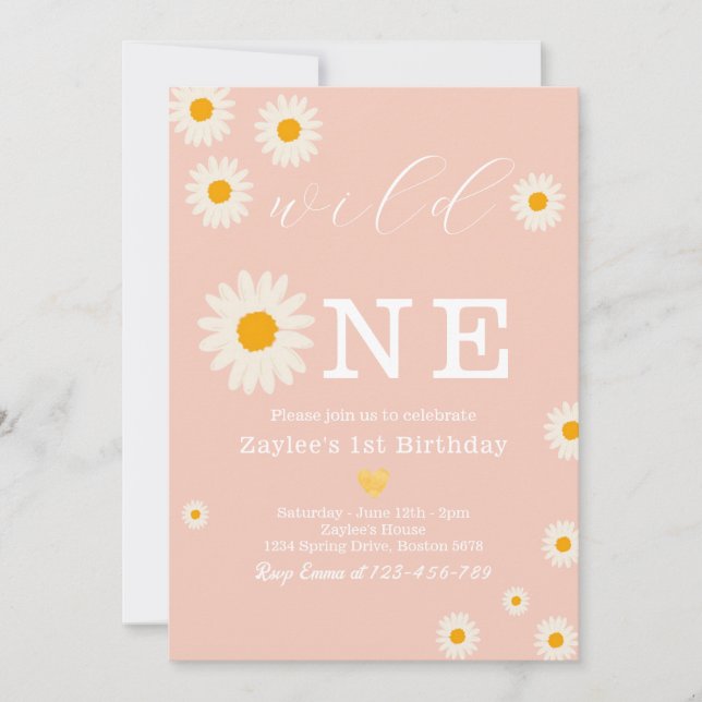 Invitación Wild One Daisy Boho Birthday Bash | Primer cumplea (Anverso)
