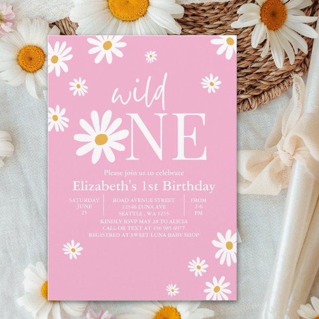 Invitación Wild One Daisy First Birthday Girl – Floral 1st (Subido por el creador)