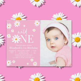 Invitación Wild One Daisy Girl First Birthday Photo