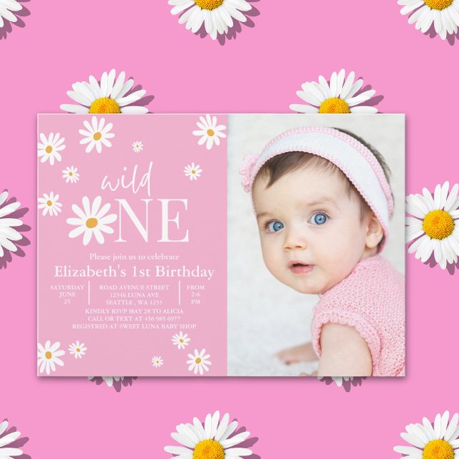 Invitación Wild One Daisy Girl First Birthday Photo  (Subido por el creador)
