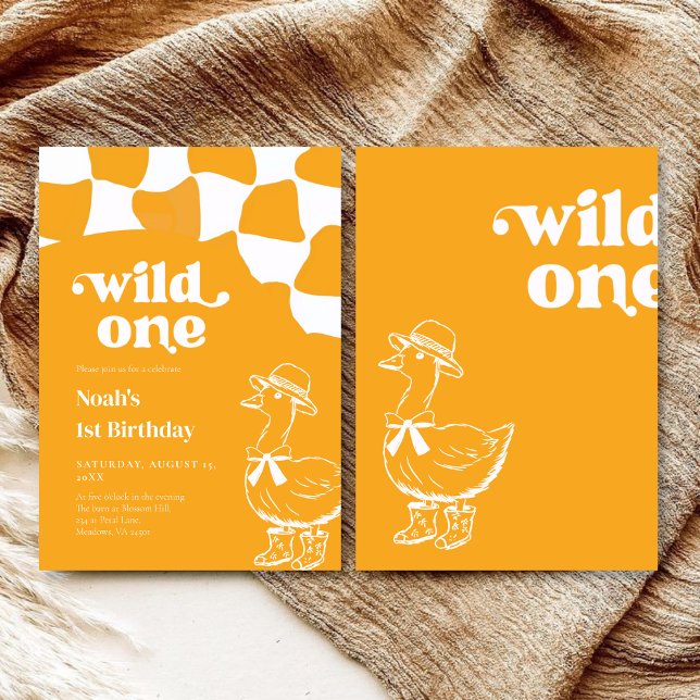 Invitación Wild One Dapper Duck 1st Birthday- yellow retro (Subido por el creador)