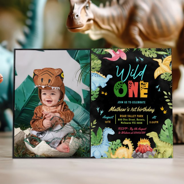 Invitación Wild One Dino Fiesta Dinosaur 1er cumpleaños Foto (Subido por el creador)