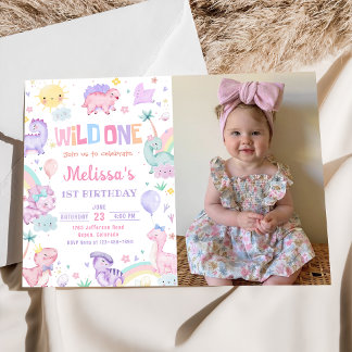 Invitación Wild One Dinosaur 1er cumpleaños Fiesta foto
