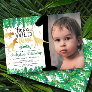 Invitación Wild One Dinosaur Boys 1er cumpleaños Foto