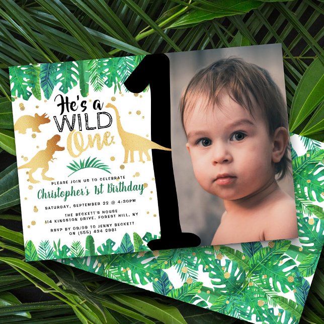Invitación Wild One Dinosaur Boys 1er cumpleaños Foto (Subido por el creador)