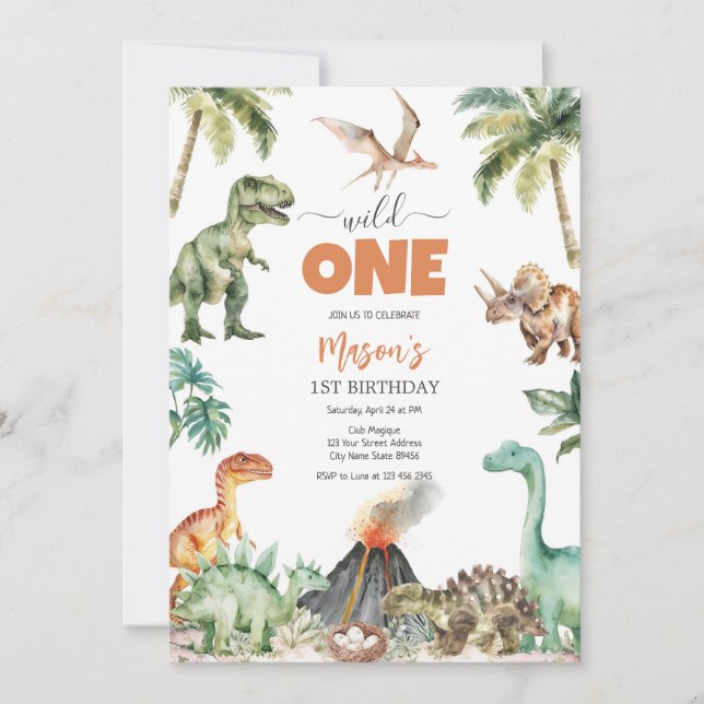 Invitación Wild One Dinosaur Kids 1st Birthday Invitatio (Anverso)