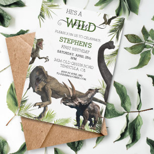Invitación Wild One Dinosaur Tyrannosaurus Raptor Cumpleaños
