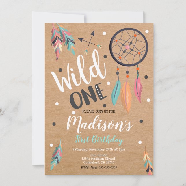 Invitación Wild One Dreamcatcher 1er cumpleaños (Anverso)
