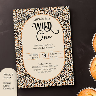 Invitación Wild One Estampado de Leopardo Neutral 1er Cumplea