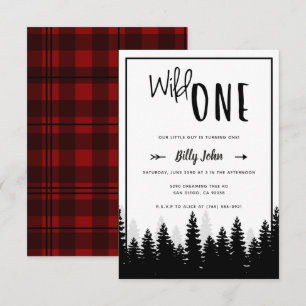 Invitación Wild One First Birthday Boy Bosque Moderno Simple