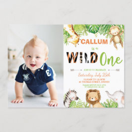 Invitación Wild One First Birthday Jungle Animals Boy Photo