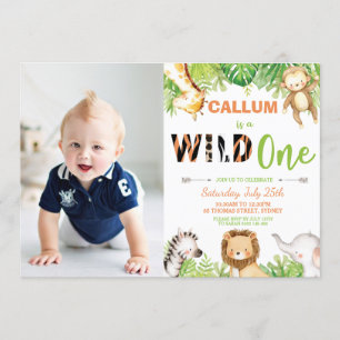 Invitación Wild One First Birthday Jungle Animals Boy Photo