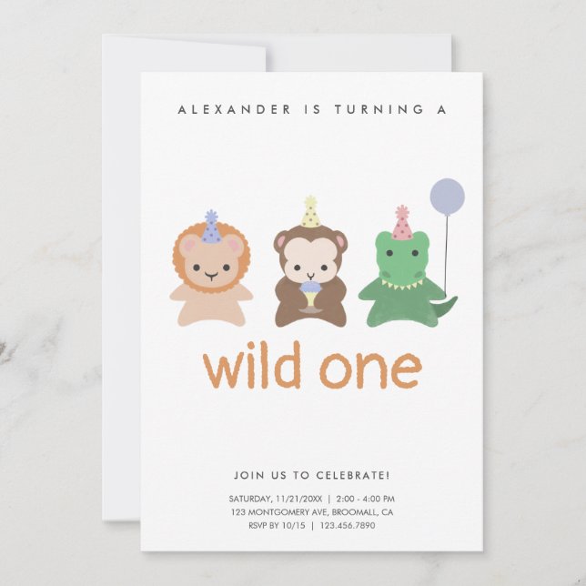 Invitación Wild One First Birthday Party Simple (Anverso)