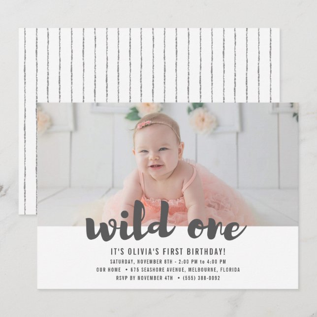 Invitación Wild One First Birthday Photo Fiesta (Anverso / Reverso)
