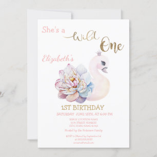 Invitación Wild One, Flechas, Cisne Floral Primer Cumpleaños
