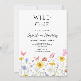Invitación Wild One Floral Butterfly First Birthday Party