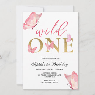Invitación Wild One Floral Butterfly First Birthday Party
