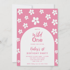 Invitación Wild One Floral Cute Baby Girl Primer Fiesta de cu