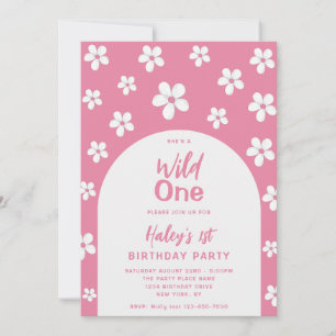 Invitación Wild One Floral Cute Baby Girl Primer Fiesta de cu