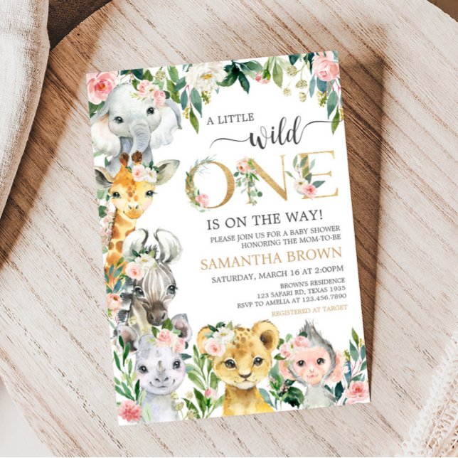 Invitación Wild One Floral Safari Baby Shower (Greenery Floral Wild One Baby Shower Invitation)