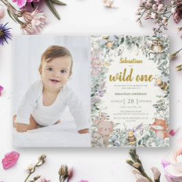 Invitación Wild One Forest Cute Animals Boho Boy 1er cumpleañ