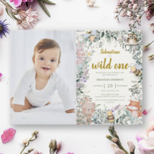 Invitación Wild One Forest Cute Animals Boho Boy 1er cumpleañ