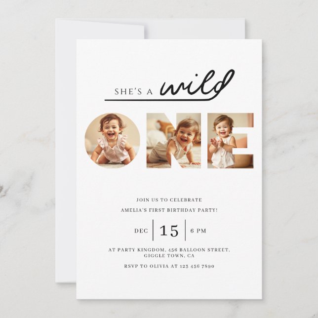 Invitación Wild ONE Foto Moderna Primer Cumpleaños (Anverso)