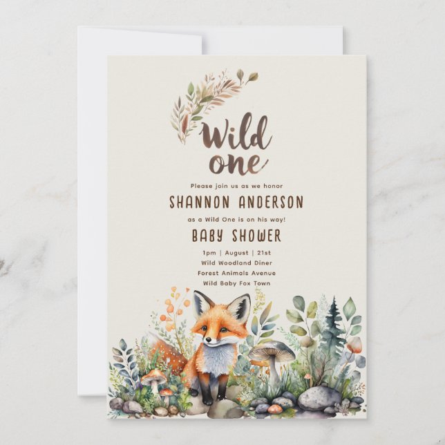 Invitación Wild One Fox Baby Woodland Animals Rustic (Anverso)