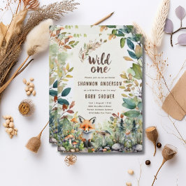 Invitación Wild One Fox Baby Woodland Animals Rustic