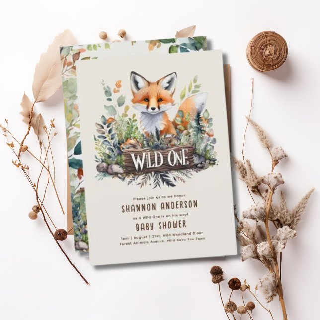 Invitación Wild One Fox Baby Woodland Animals Rustic (Subido por el creador)