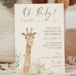 Invitación Wild One Giraffe Daisy Floral Género Neutral Bebé