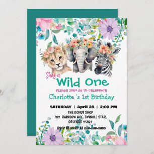 Invitación Wild One Giraffe zebra jungle 1er aniversario Anim