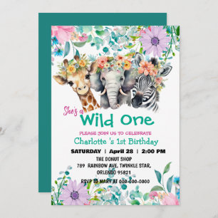 Invitación Wild One Giraffe zebra jungle 1er aniversario Anim