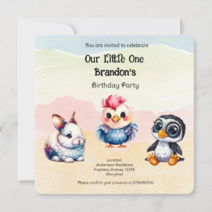 Invitación Wild One Happy Fun Woodland Animals Watercolor