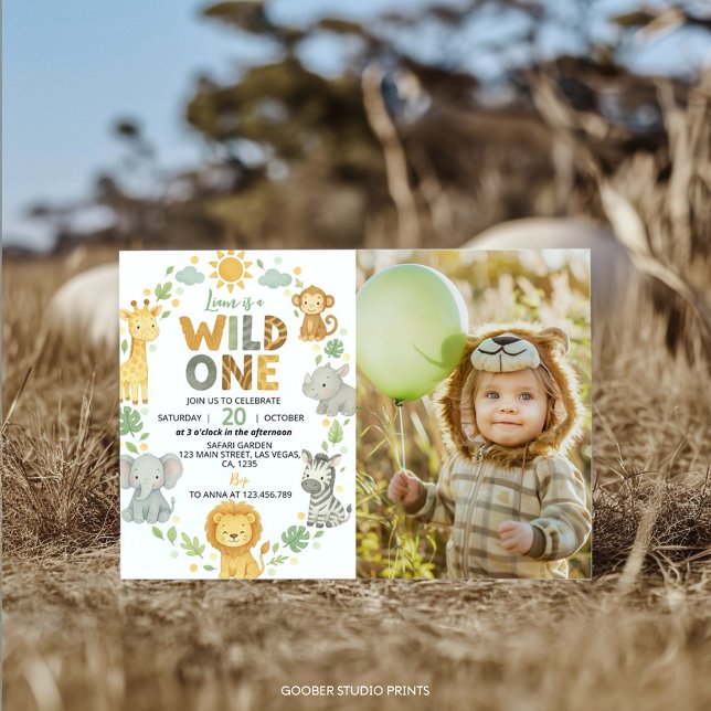 Invitación Wild One Jungle Animals Safari 1st Birthday Photo (Subido por el creador)