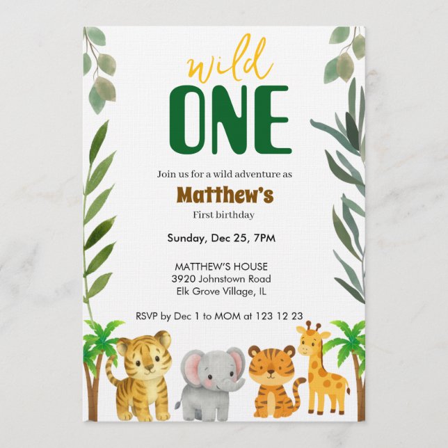 Invitación Wild One Jungle First Birthday Invitation (Anverso)