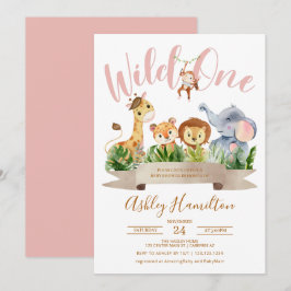 Invitación Wild One Jungle Pink Baby Shower