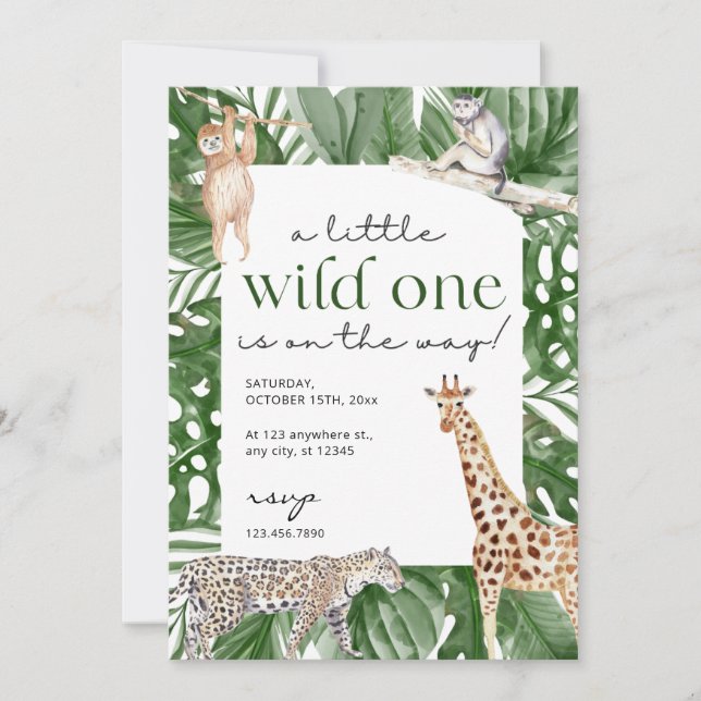 Invitación Wild One Jungle Safari Animals Boy Baby Shower (Anverso)