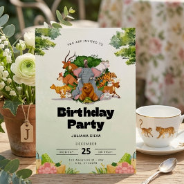 Invitación Wild One Jungle Safari Animals Kids Birthday 