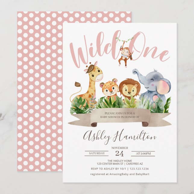 Invitación Wild One Jungle Safari Baby Shower (Anverso / Reverso)