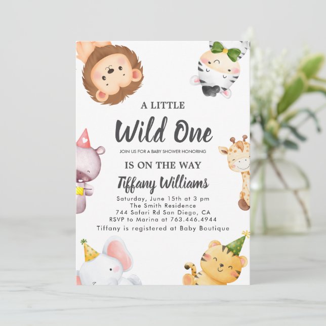 Invitación Wild One Jungle Safari Baby Shower Party (Anverso de pie)