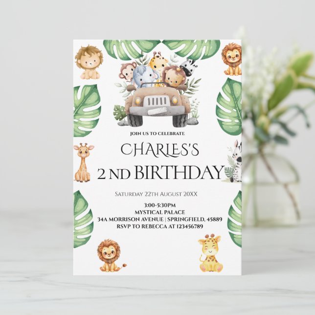 Invitación Wild One Jungle Safari Birthday for Boys (Anverso de pie)