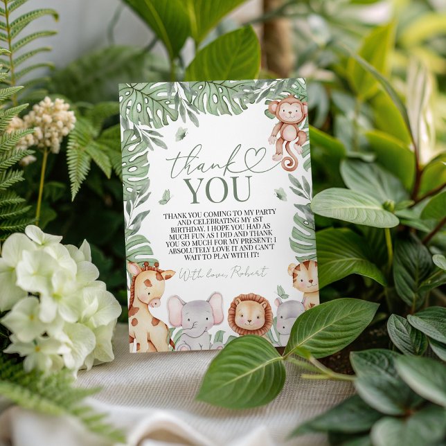 Invitación Wild One Jungle Thank You Card (Subido por el creador)