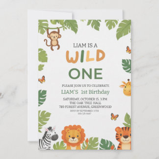 Invitación Wild One Jungle Theme 1st Birthday Party Invite