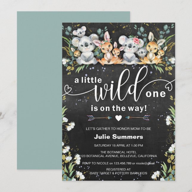 Invitación Wild One Koalas y Kangaroos Baby Shower (Anverso / Reverso)