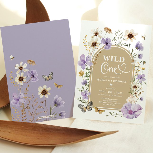 Invitación Wild One: Lavender Wildflower Meadow 1st Birthday (Subido por el creador)